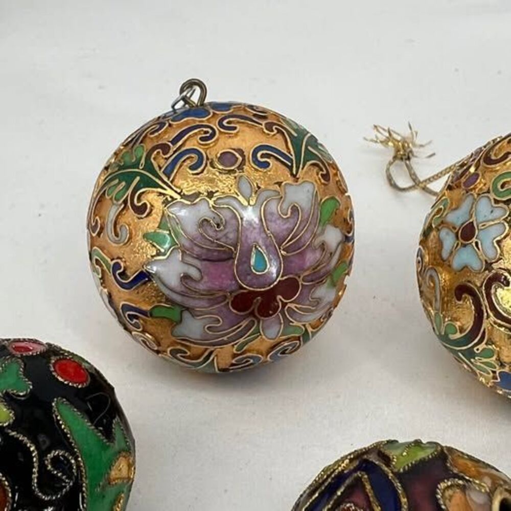 Vintage Cloisonné Enamel Ornaments - Set of 10